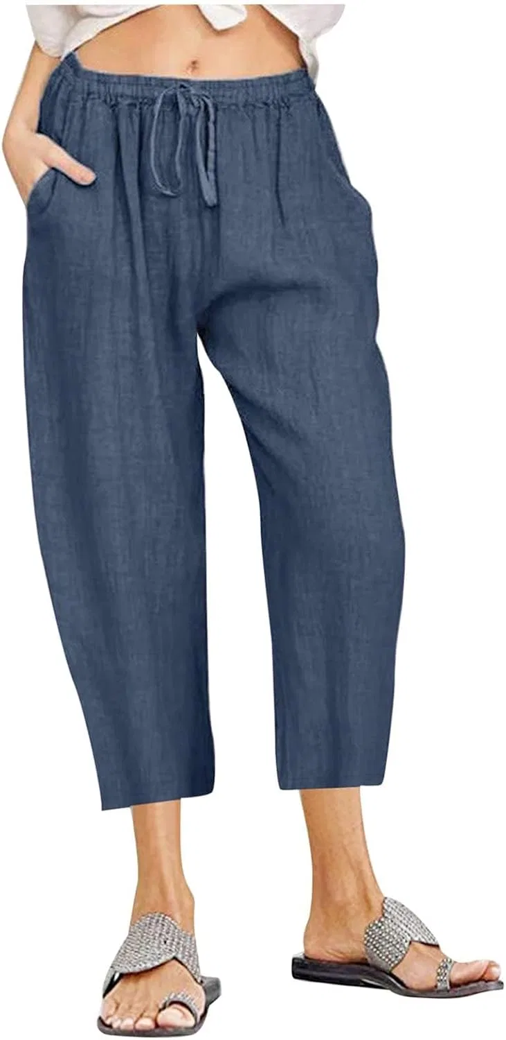 Активные штаны Linen Cropped Trouser темно-синий