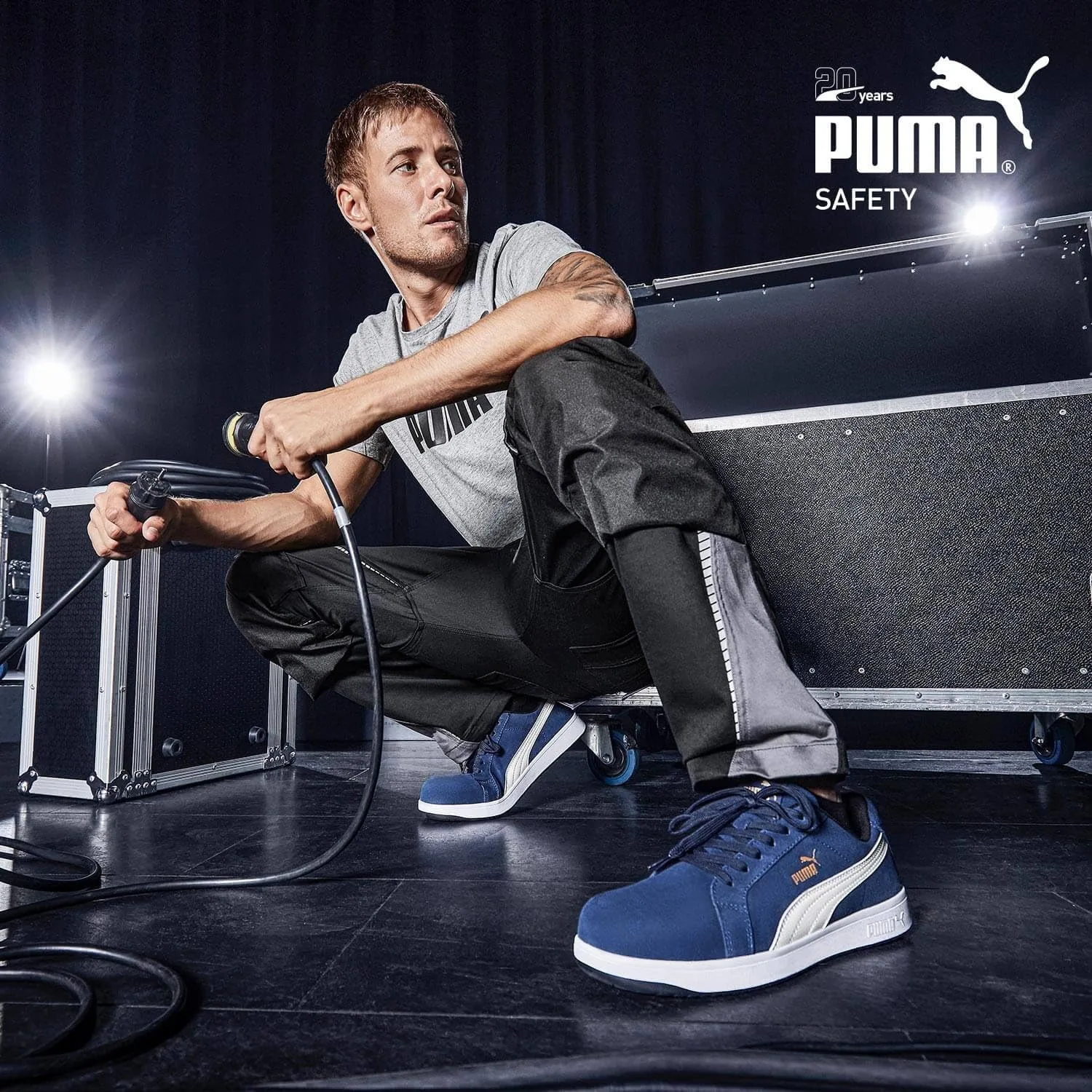 Защитные кроссовки PUMA Safety Iconic Low S1PL ESD FO HRO SR унисекс с нескользящим верхом из стекловолокна без металлических вставок, темно-синий — фото 2