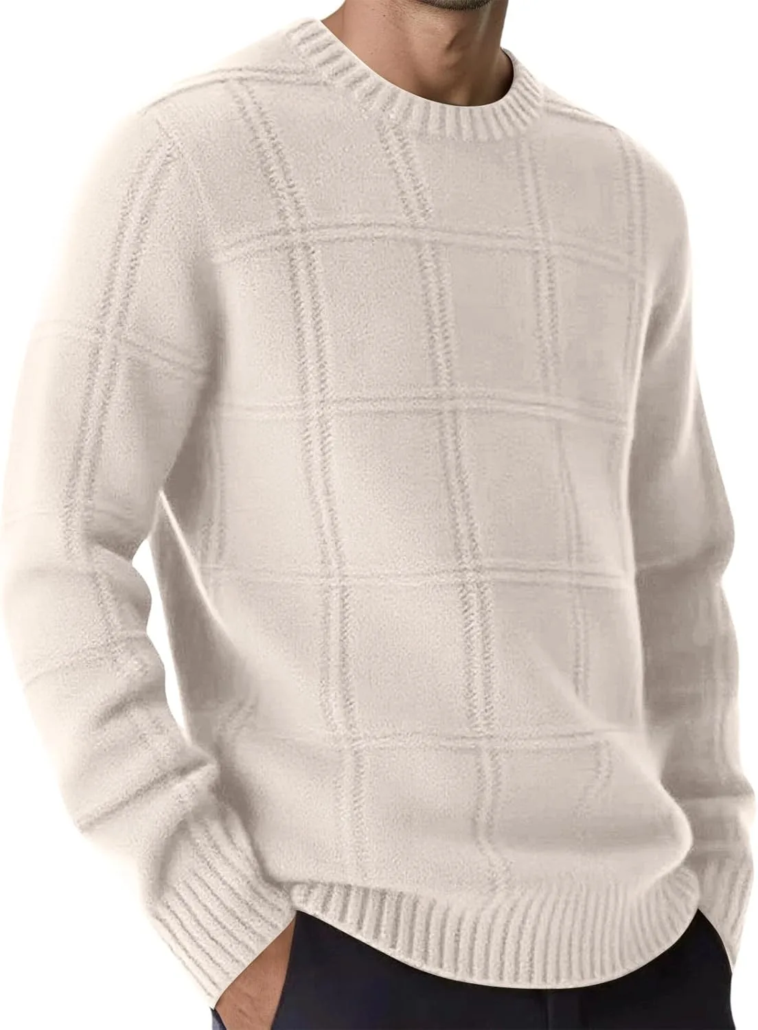 

Мужской свитер-пуловер с вафельной текстурой и резинкой