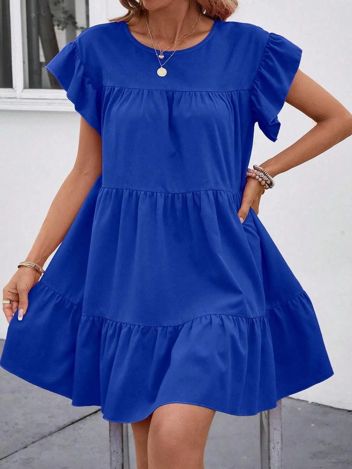 Женское повседневное миди-платье с воланами, Royal Blue — фото 4
