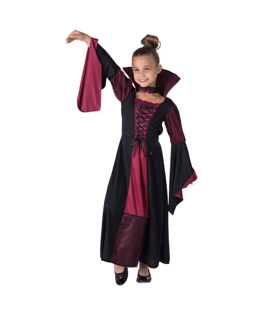 Детский костюм вампирши с платьем и ожерельем, модель Vampiress Dress & Necklace Costume Set Dress Up America, Black / Red