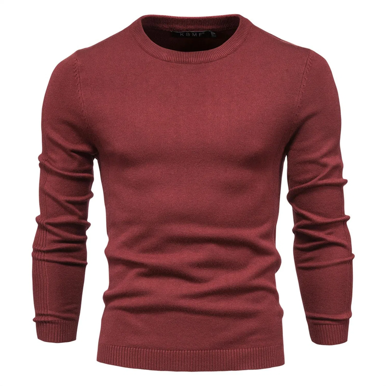 Мужской свитер с воротником-стойкой, бордовый, XL, Wine Red Crew Neck