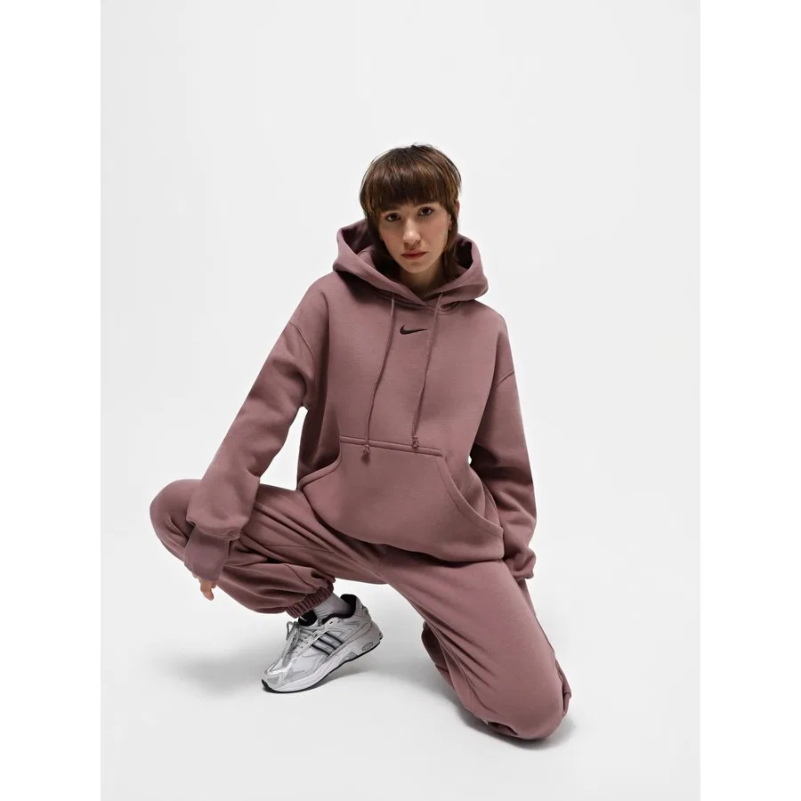 Женский свитшот с капюшоном, без принта, модель NSW PHNX FLC OS PO, Nike, Коричневый — фото 3