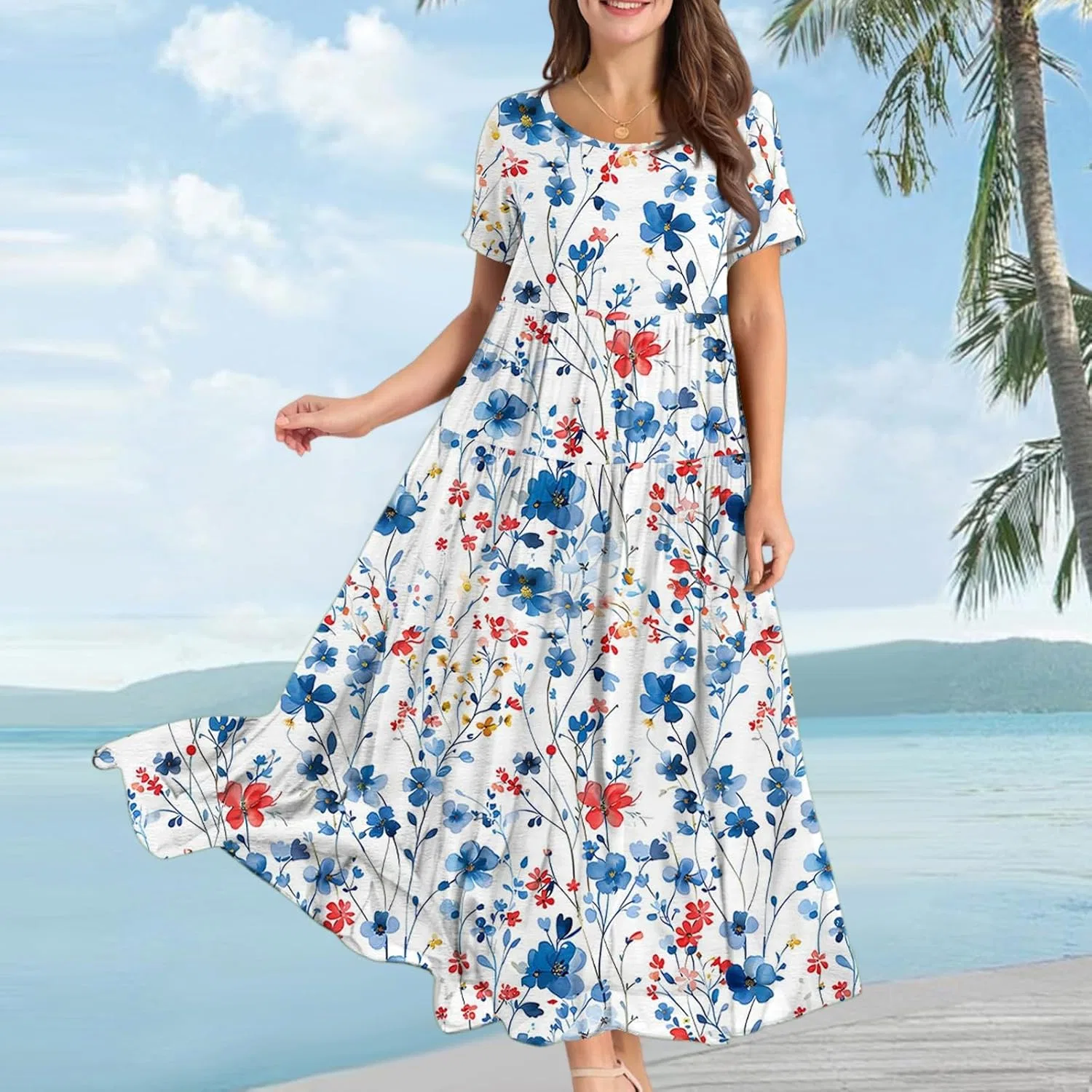 Женское пляжное макси-платье богемного стиля, Light Blue — фото 4