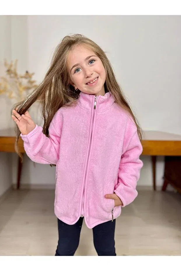 Детский плюшевый кардиган на молнии с принтом Esprix Kids, Powder Pink