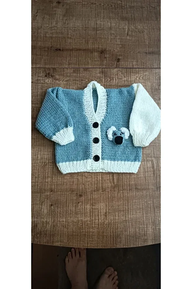 Детский кардиган для мальчиков вязаный Hand knitted baby cardigan El Örgüsü Cici Bebe, Gray