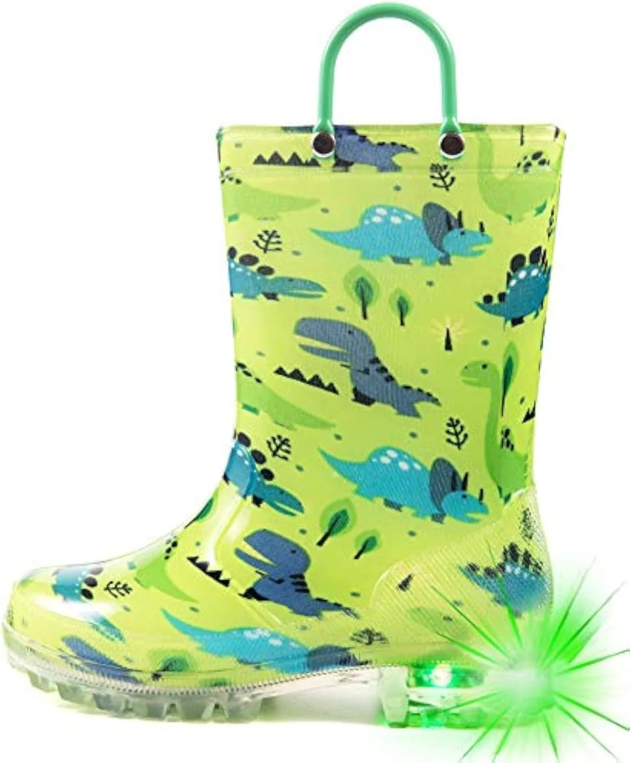 Детские сапоги для мальчиков со светящейся подошвой HugRain, Light Green Dinosaur