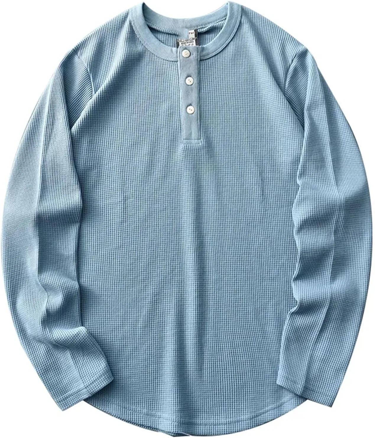 Мужская футболка с длинным рукавом вафельная однотонная Casual, Lake Blue — фото 3