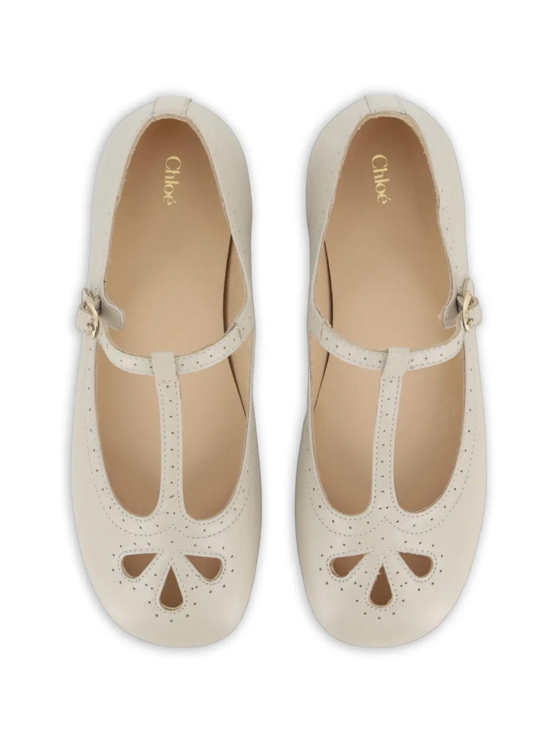 Балетки с перфорацией Chloé Kids, нейтральные цвета — фото 3