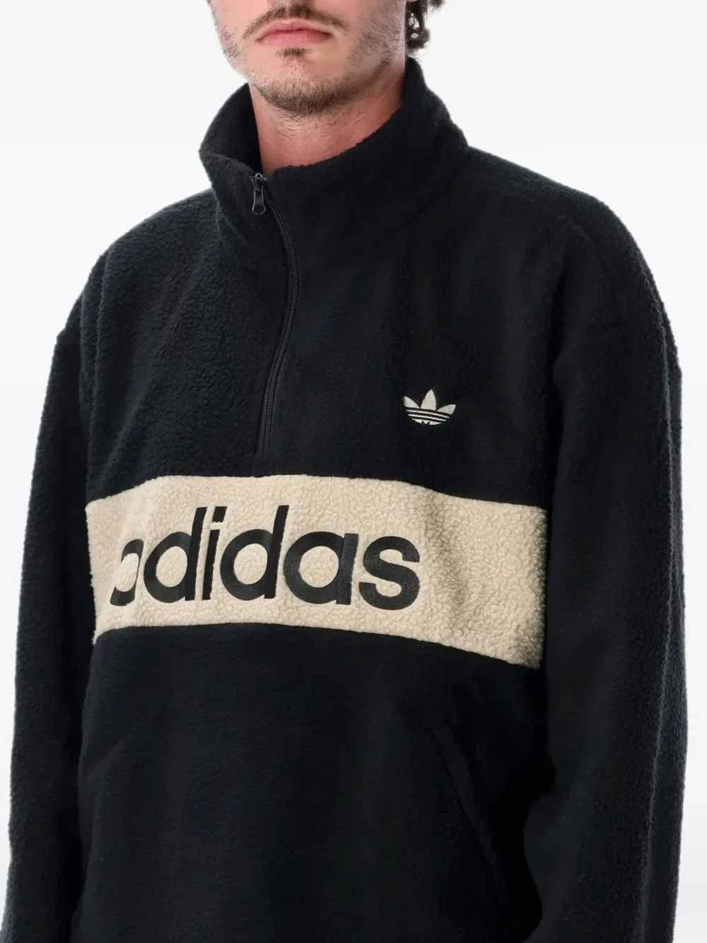 Флисовая толстовка на молнии до середины груди Adidas, черный — фото 3