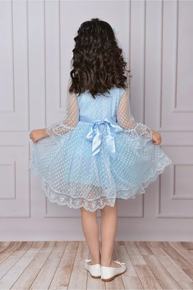 Детское платье для девочек с длинным рукавом Delfini Kids, Blue — фото 2