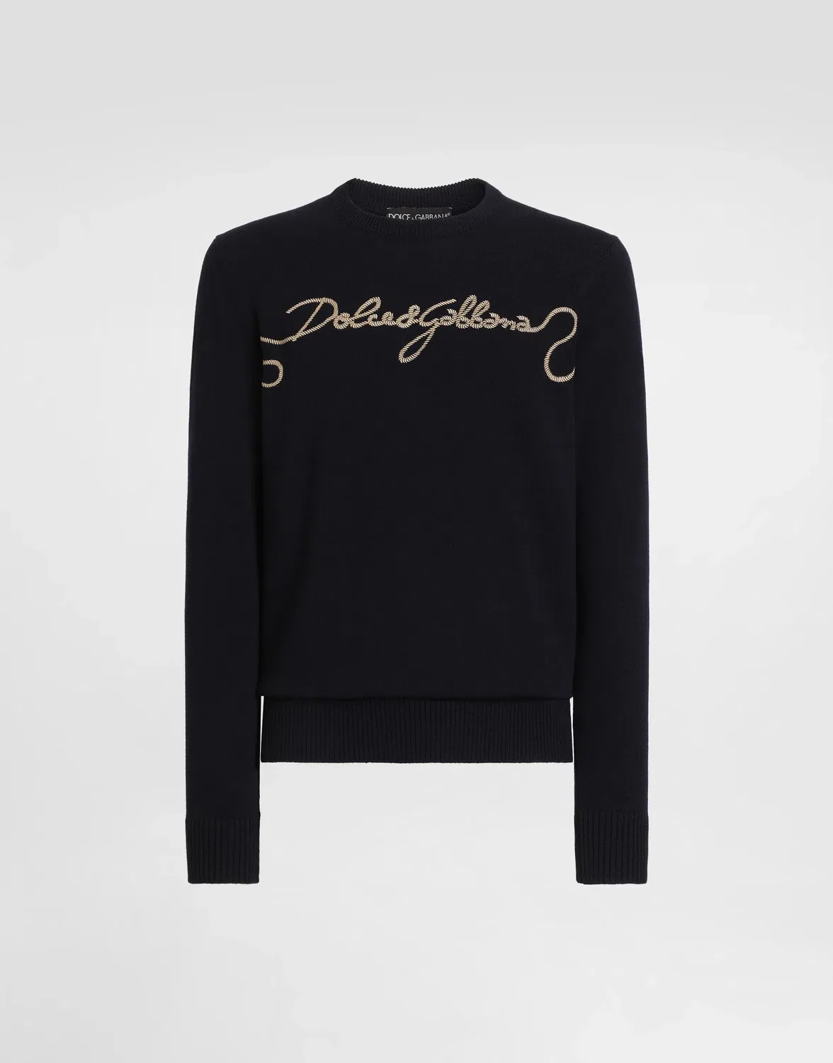 Гладкий трикотажный пуловер с вышивкой DOLCE & GABBANA, синий