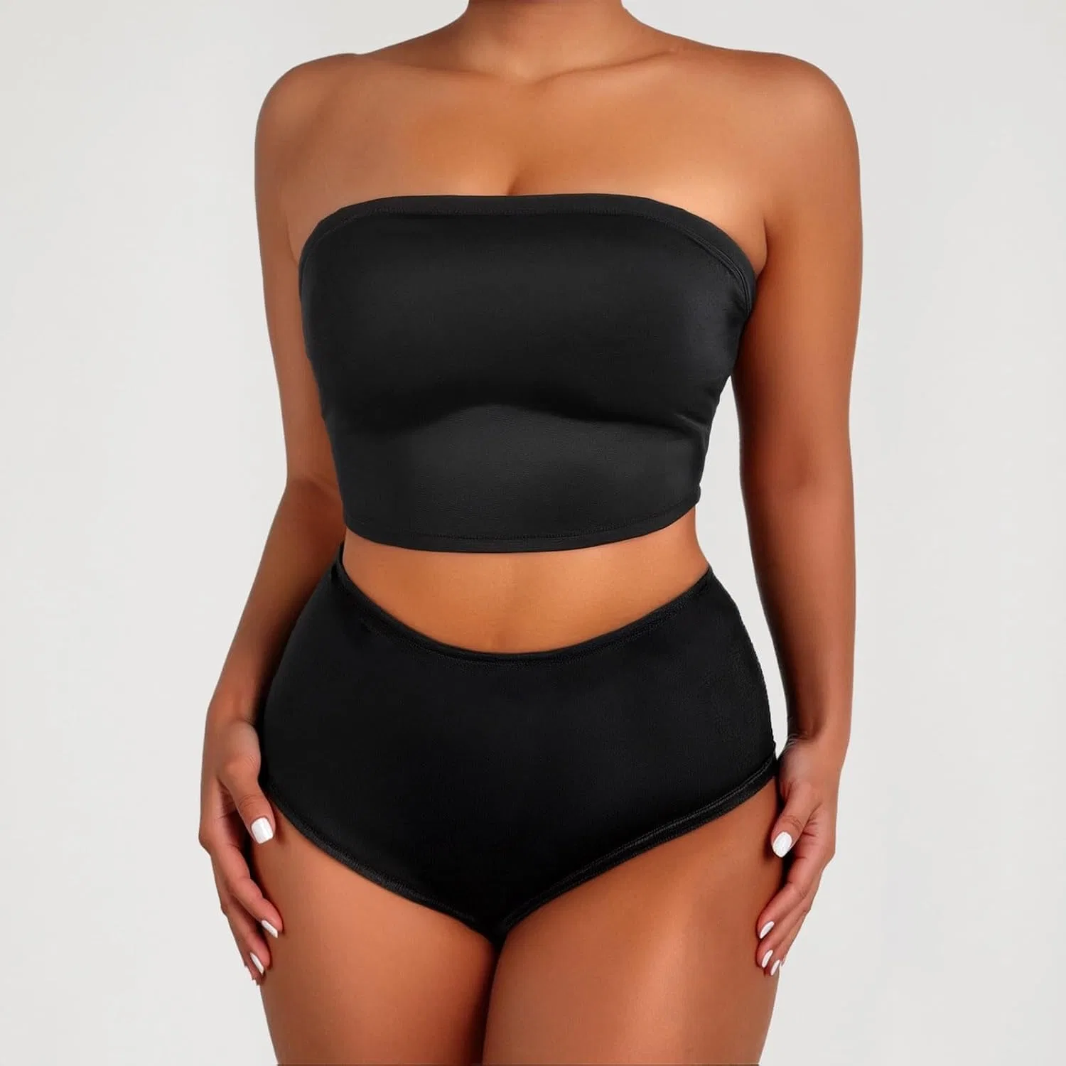 Женский бандо бикини-сет с завышенной талией Removable Strappy, Black — фото 2