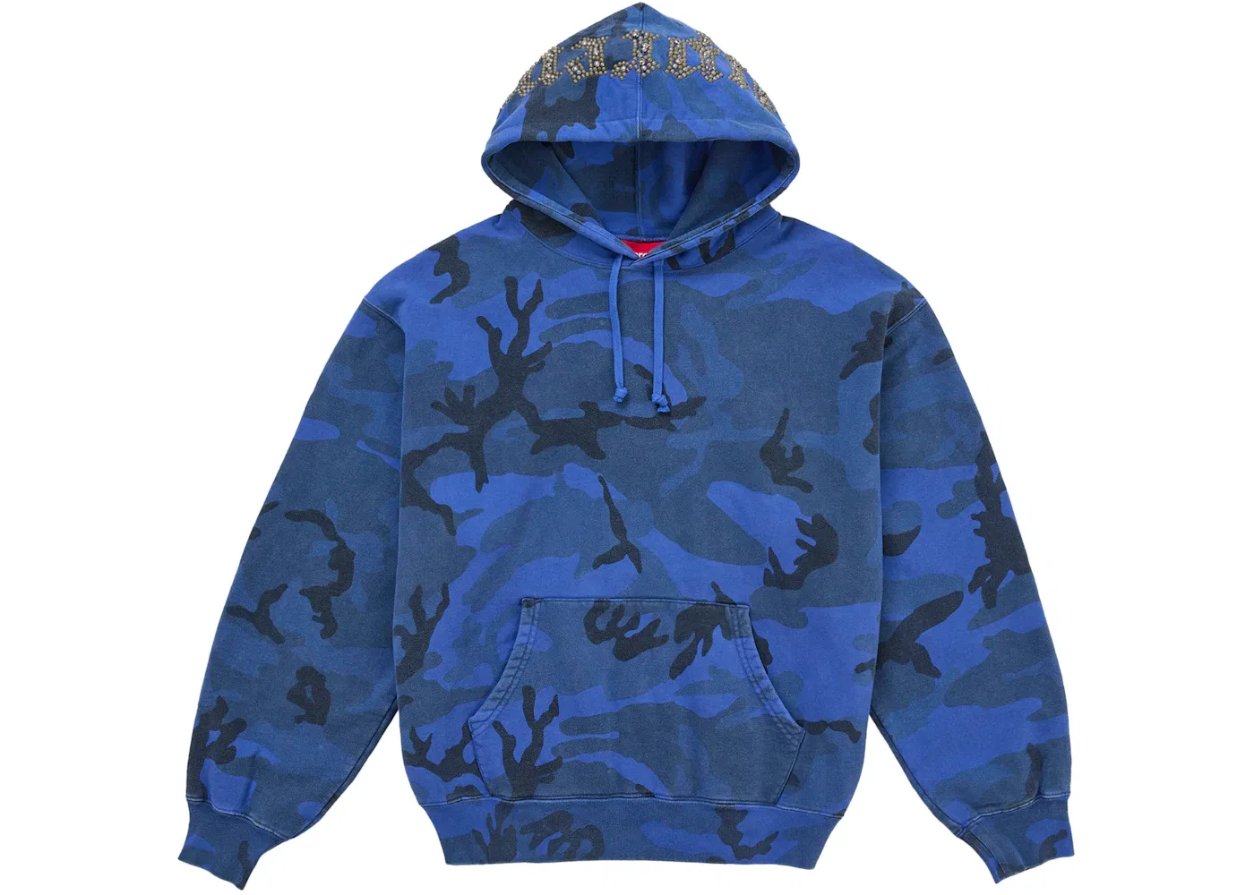Мужская худи с капюшоном с принтом Supreme Overdyed Studded Hooded Sweatshirt, Blue Camo
