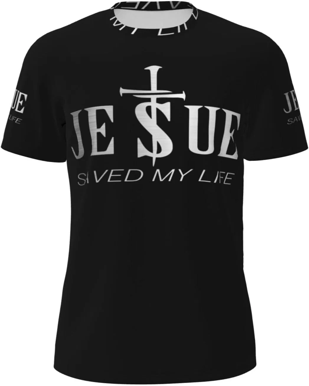 Мужская быстросохнущая футболка Mesh, Religious Christian Faith Jesus Saved My Life Silver — фото 2