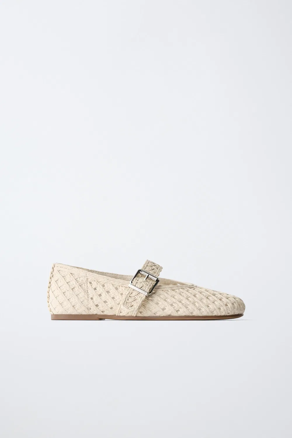 Балетки с эффектом рафии ZARA, Ecru White