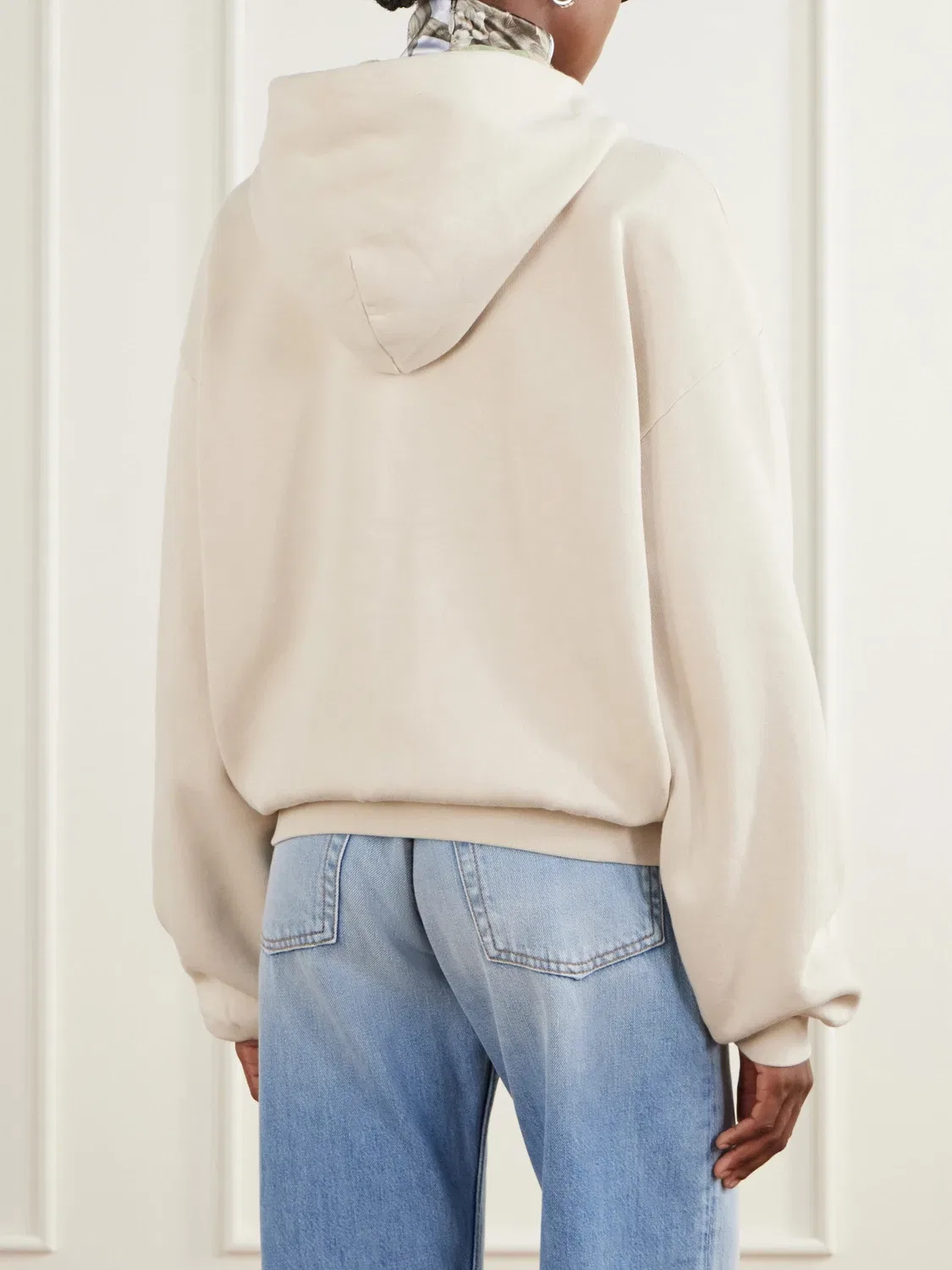Худи на молнии из хлопка с вышивкой Acne Studios, бежевый — фото 4
