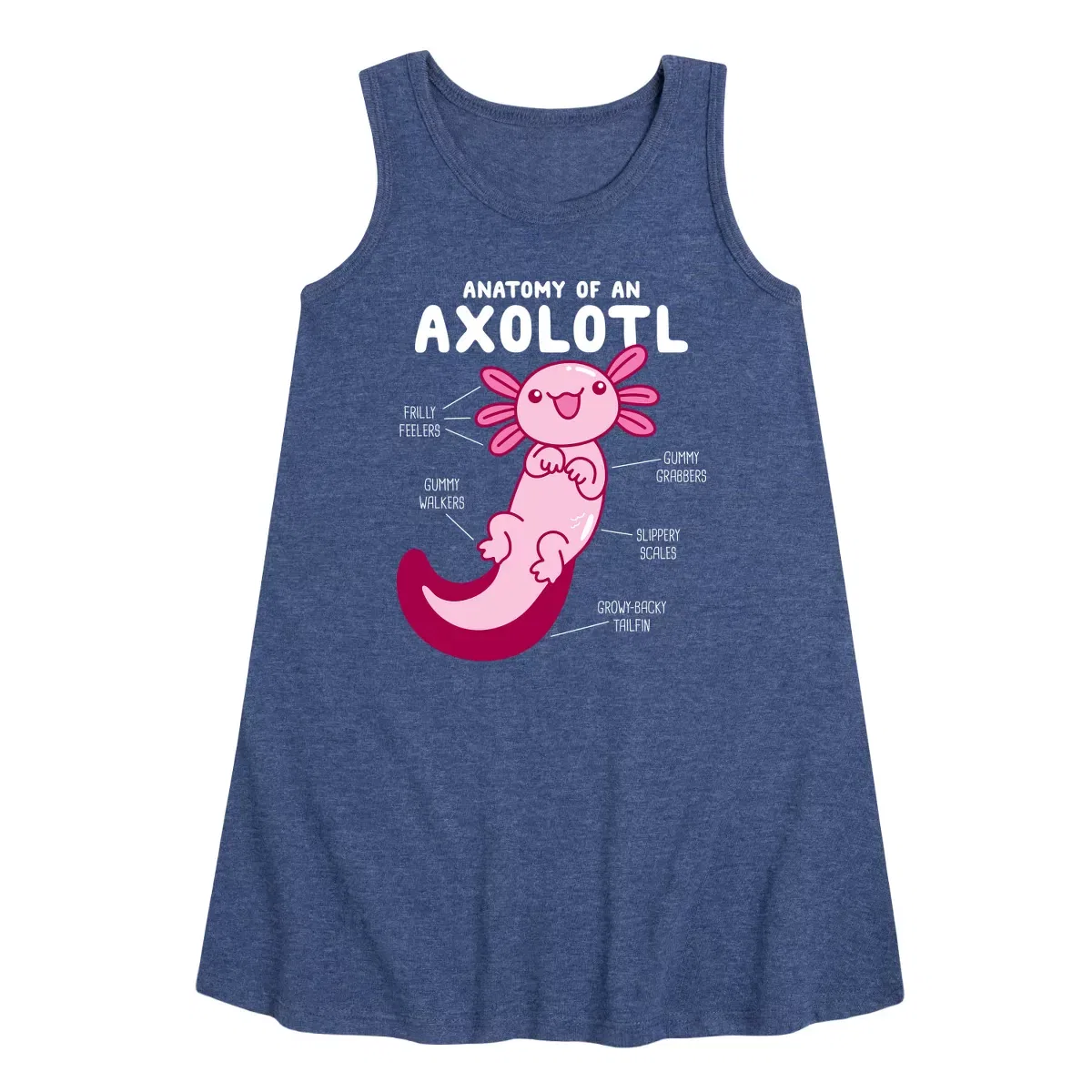 Детское платье-трапеция без рукавов Anatomy Of An Axolotl Instant Message, Heather Navy