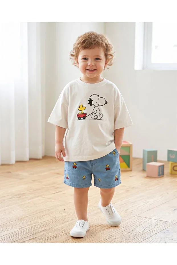 Детская футболка оверсайз с принтом Children'S oversize printed t-shirt with bicycle character pattern Babytex, Ecru — фото 2