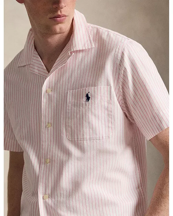Мужская рубашка с коротким рукавом Classic Fit Stripe Oxford Pocket Polo Ralph Lauren, White/Rose — фото 4