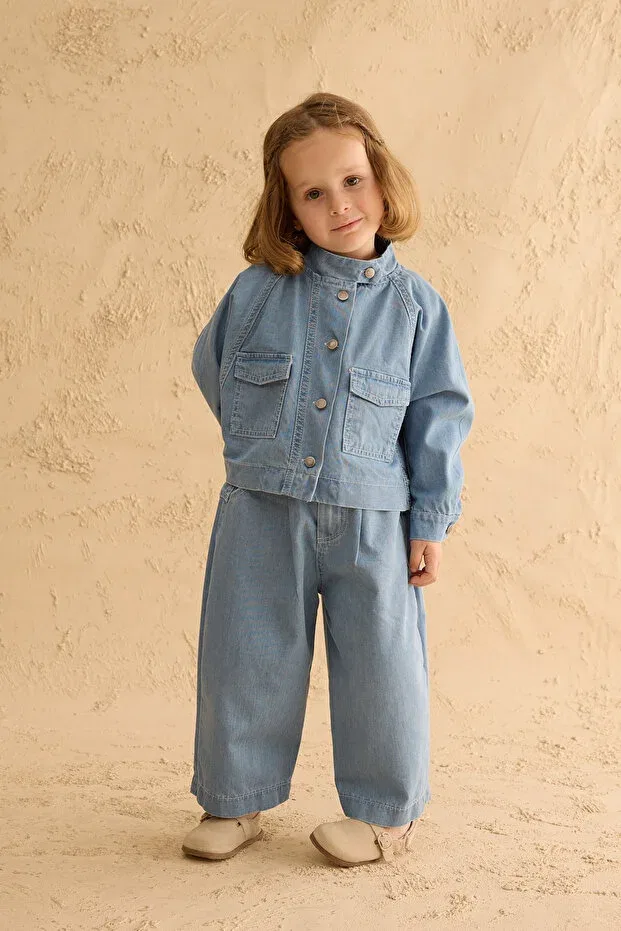 Детское джинсовое пальто-бомбер для девочек Fahhar Kids, Light Blue — фото 2