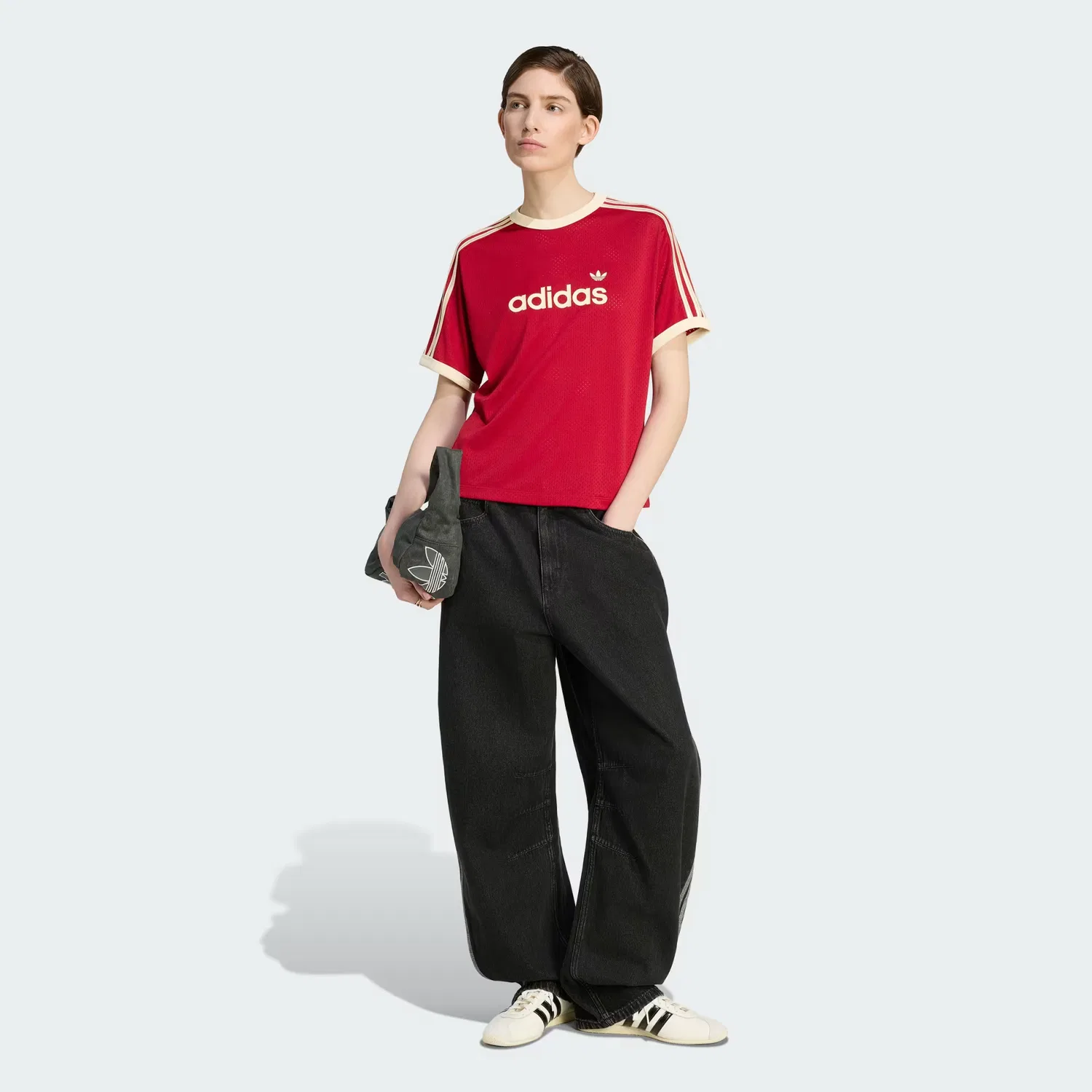 Женская футболка из сетки Linear Mesh Tee Adidas Originals, красный/ванильный — фото 3