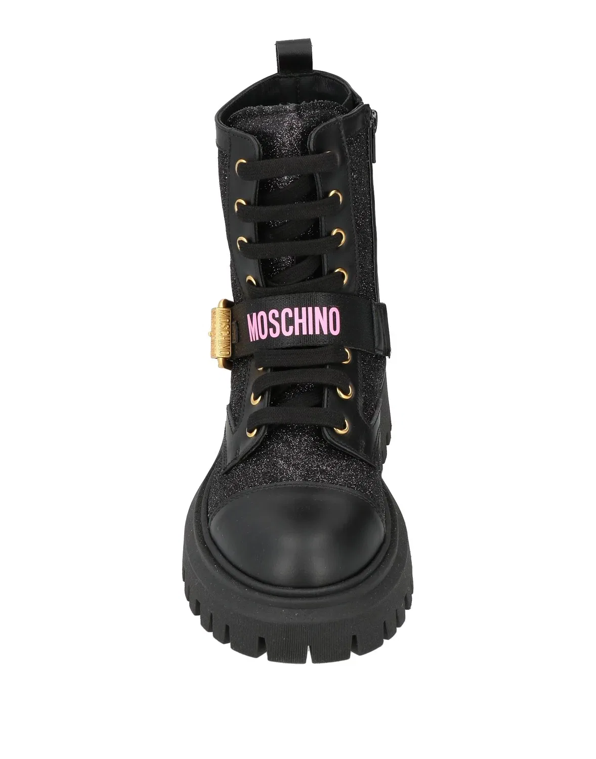 Ботинки-челси на шнуровке из кожи с аппликациями Moschino Teen, черный — фото 4