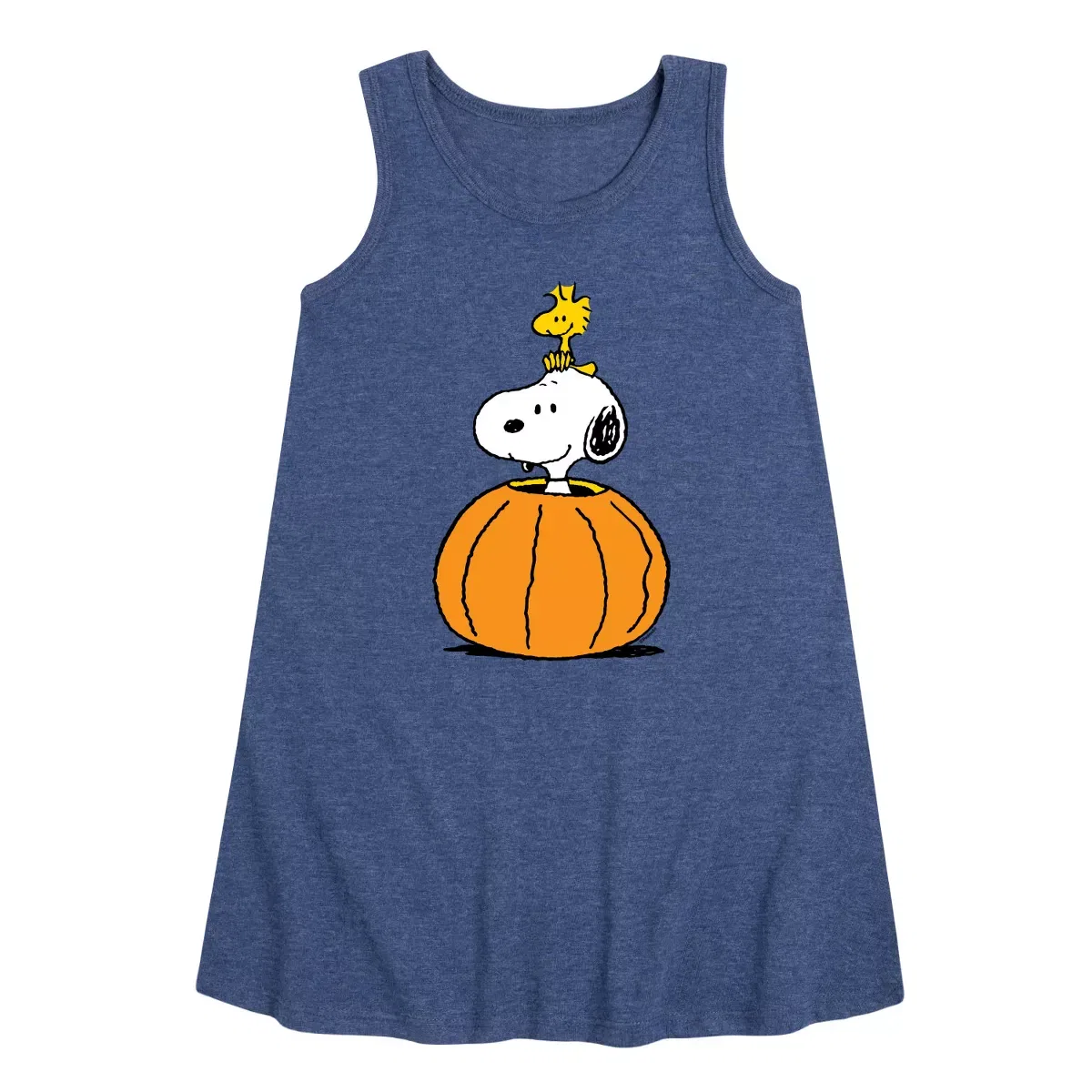 Детское платье-трапеция без рукавов Snoopy Woodstock Pumpkin Peanuts, Heather Navy