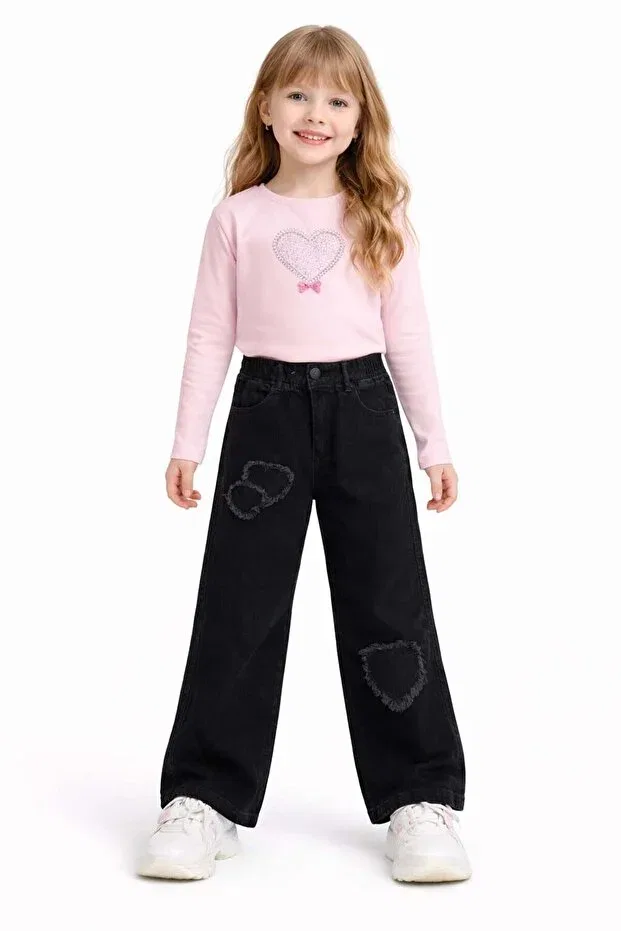 Детские брюки для девочек с вышивкой Modaplaza, Black