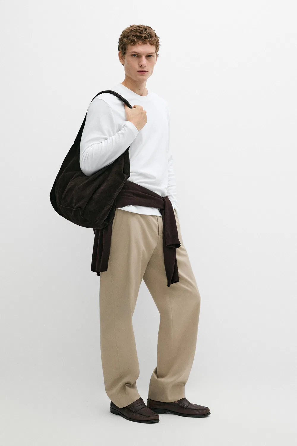 Брюки Massimo Dutti 100% Cotton Wide-leg, хаки — фото 3