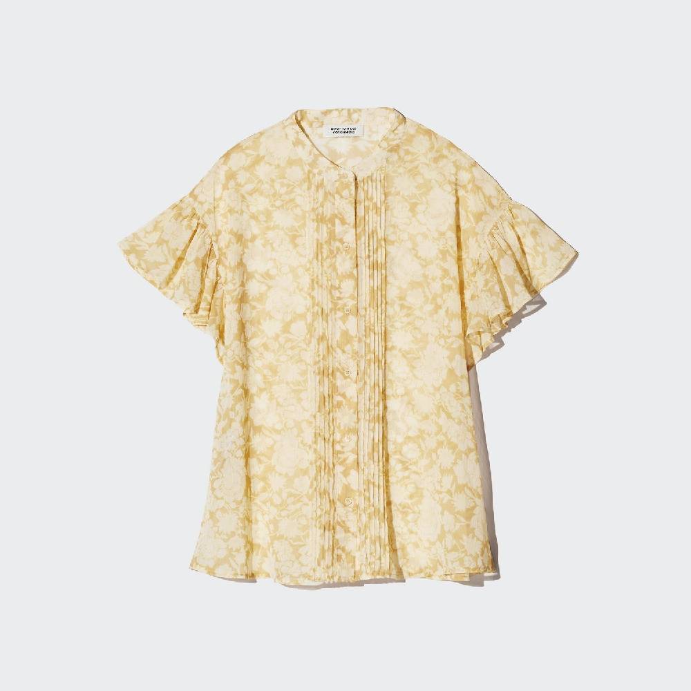 Шифоновая блуза Uniqlo Floral Print, 32 бежевый