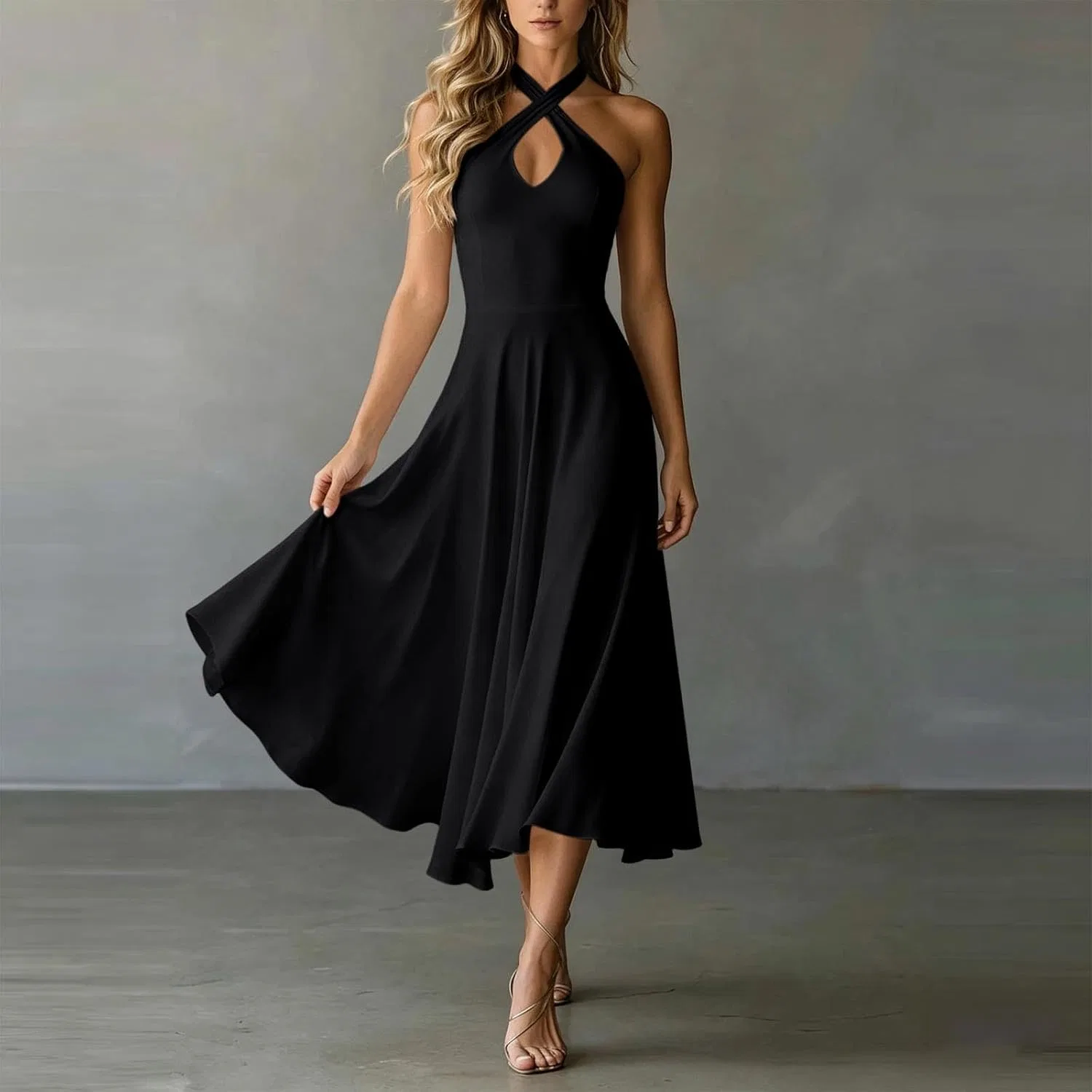 Женское платье без рукавов с вырезом, модель Tight Backless Halter, B-890 Black — фото 3