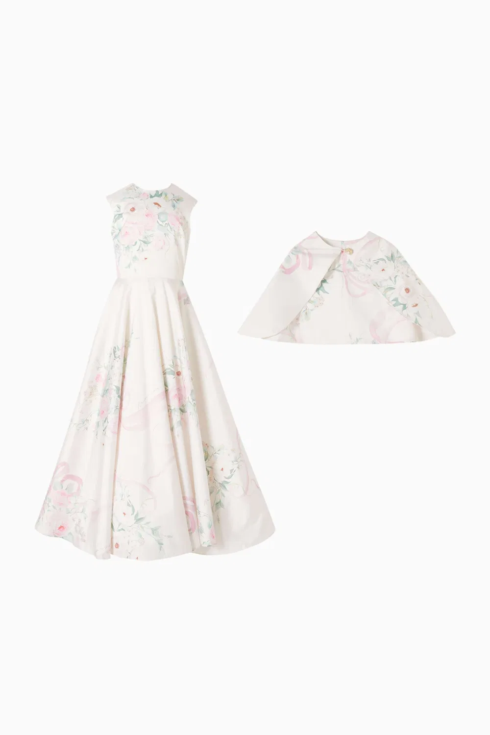 Платье с принтом комплект с накидкой Floral Dress & Cape Maison Ava, белый — фото 2