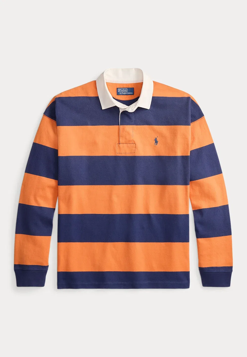 Полосатая регбийная рубашка большого размера - поло Polo Ralph Lauren, Orange/Blue — фото 4