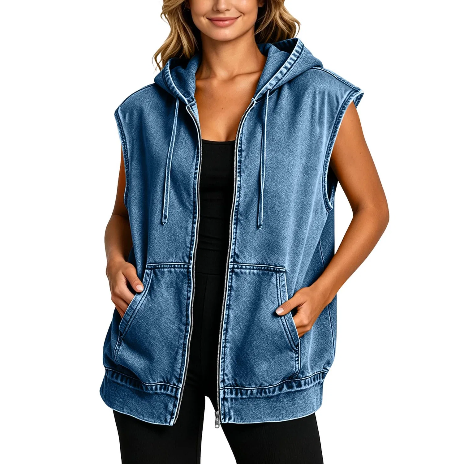 Женский джинсовый жилет без рукавов Trucker Jean Jacket, Blu 1