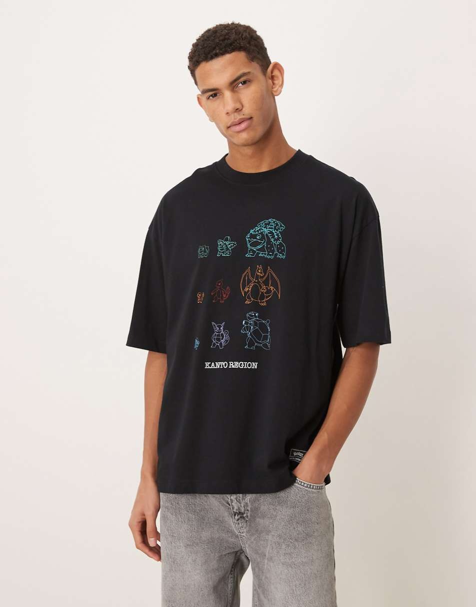 

Футболка Asos Design Oversized, черный/принт Pokemon Starter Character