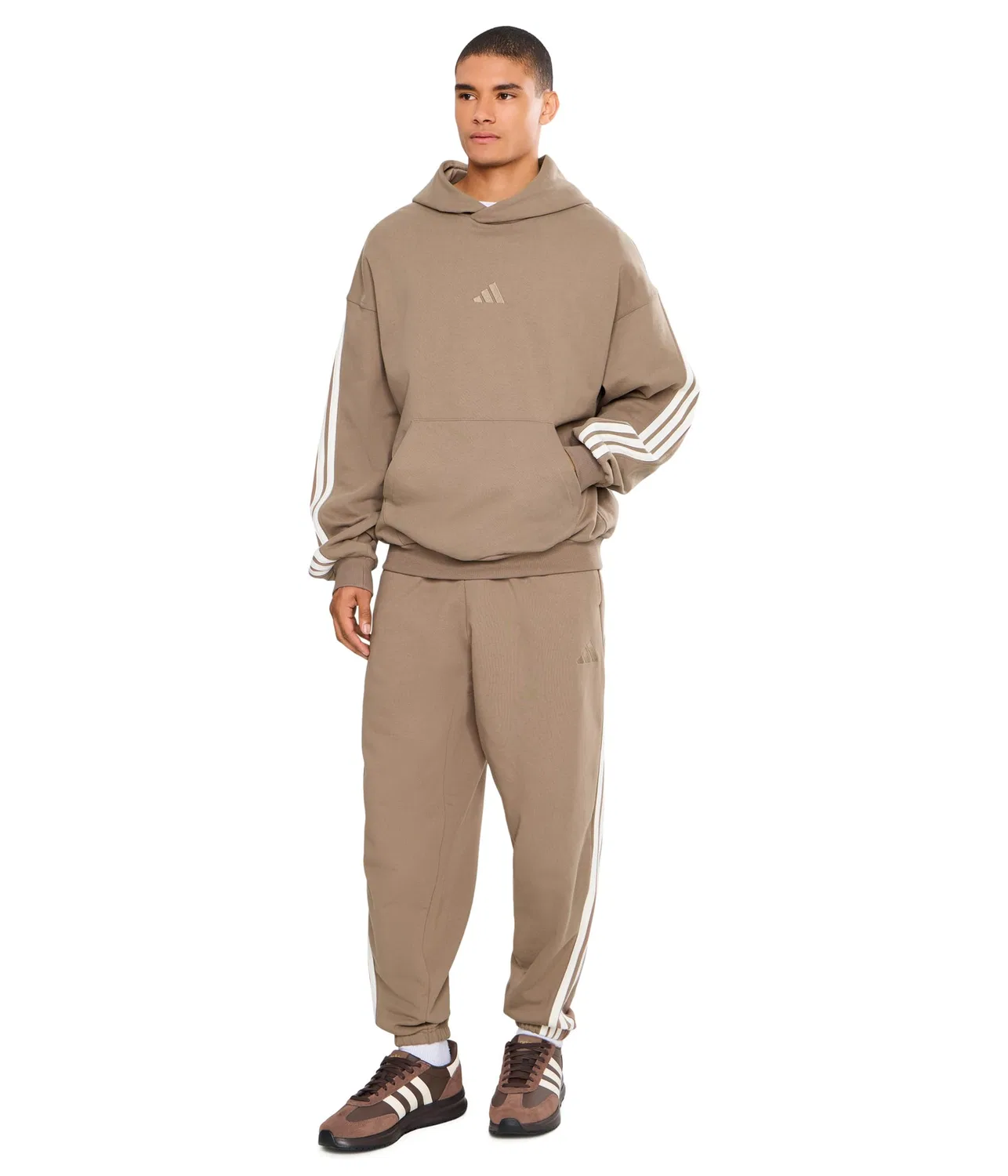 Худи Kit 3-Stripes Adidas, Khaki/Off-White — фото 2