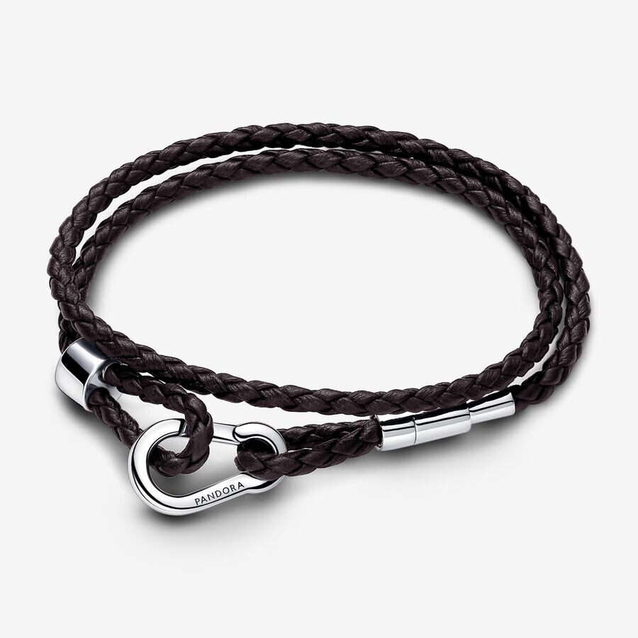 

Браслет Pandora Moments Brown Braided Double Leather, серебро/кожа