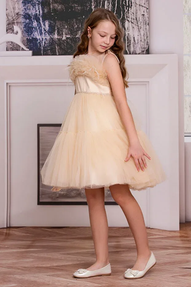 Детское платье для девочек из тюля Süslü Pink Kids, Cappucino — фото 3