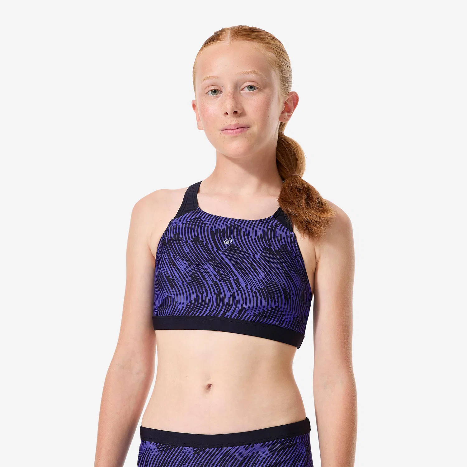 Детский топ бикини для плавания Kamyleon Mouv Decathlon, Rauchschwarz Dunkellila