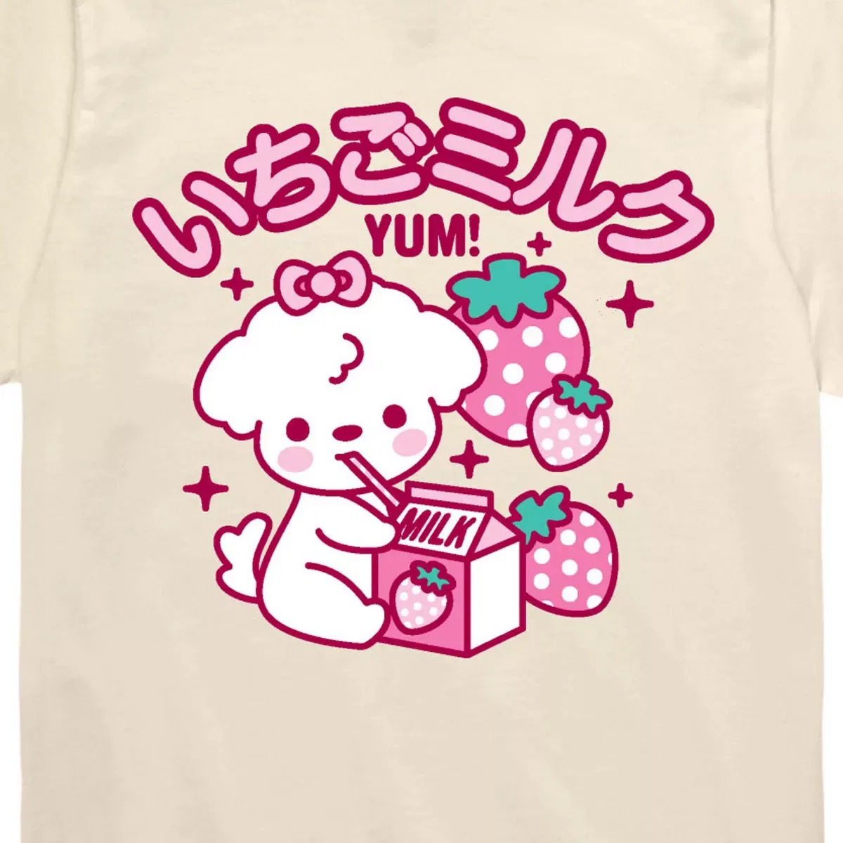 Детская футболка с принтом Strawberry Milk Instant Message, Cream — фото 2