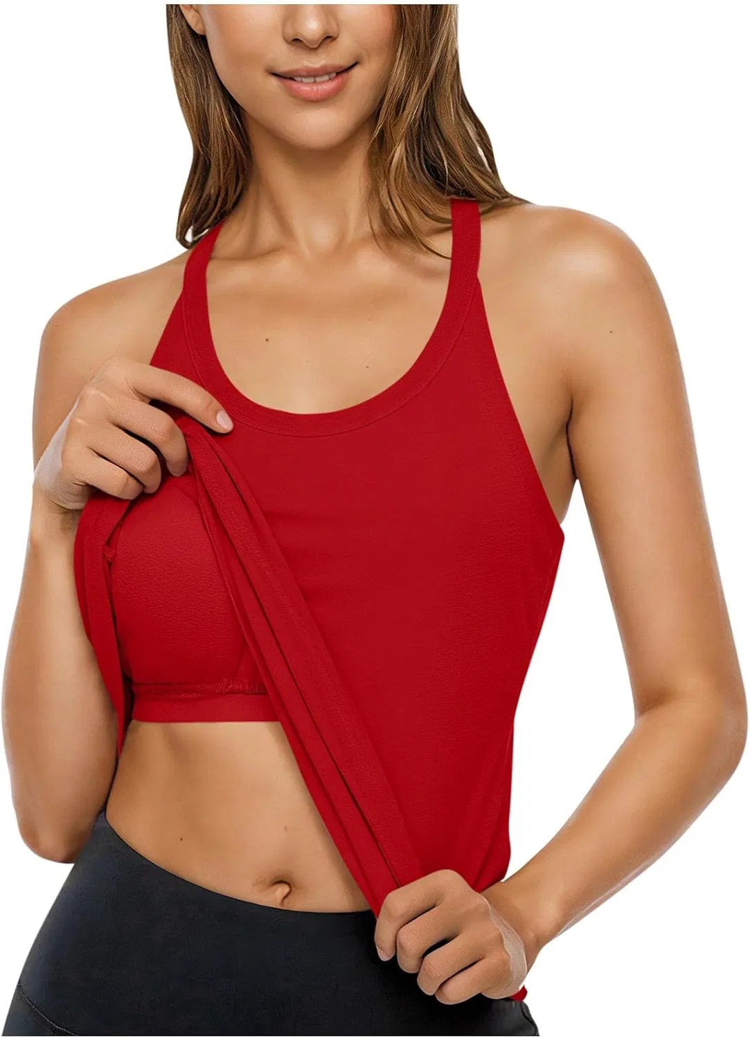 Женский топ для тренировок с встроенным бюстгальтером Sleeveless Racerback Vest, Red