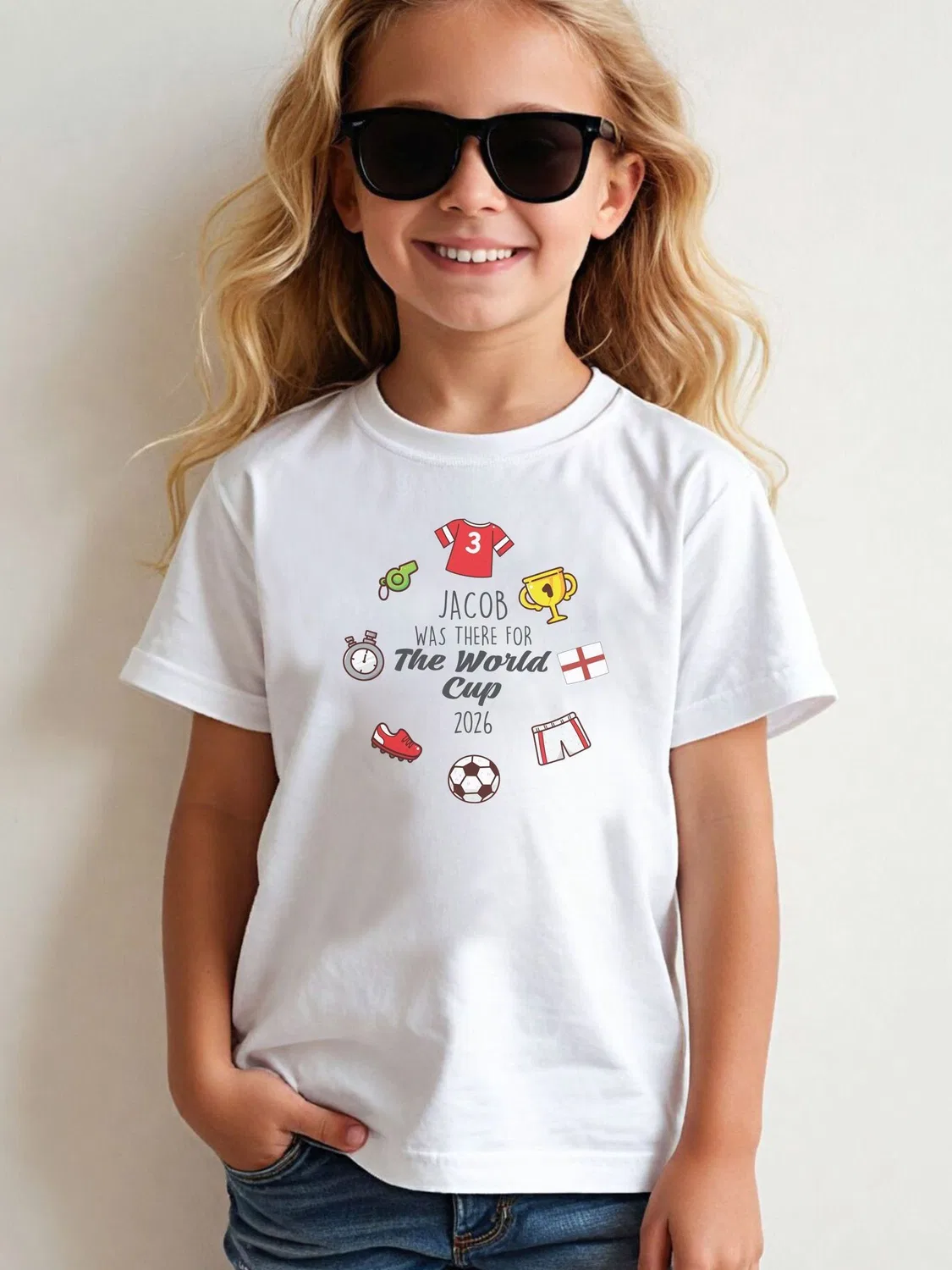 Футболка детская с персонализированным принтом World Cup Icon Little Years, белый