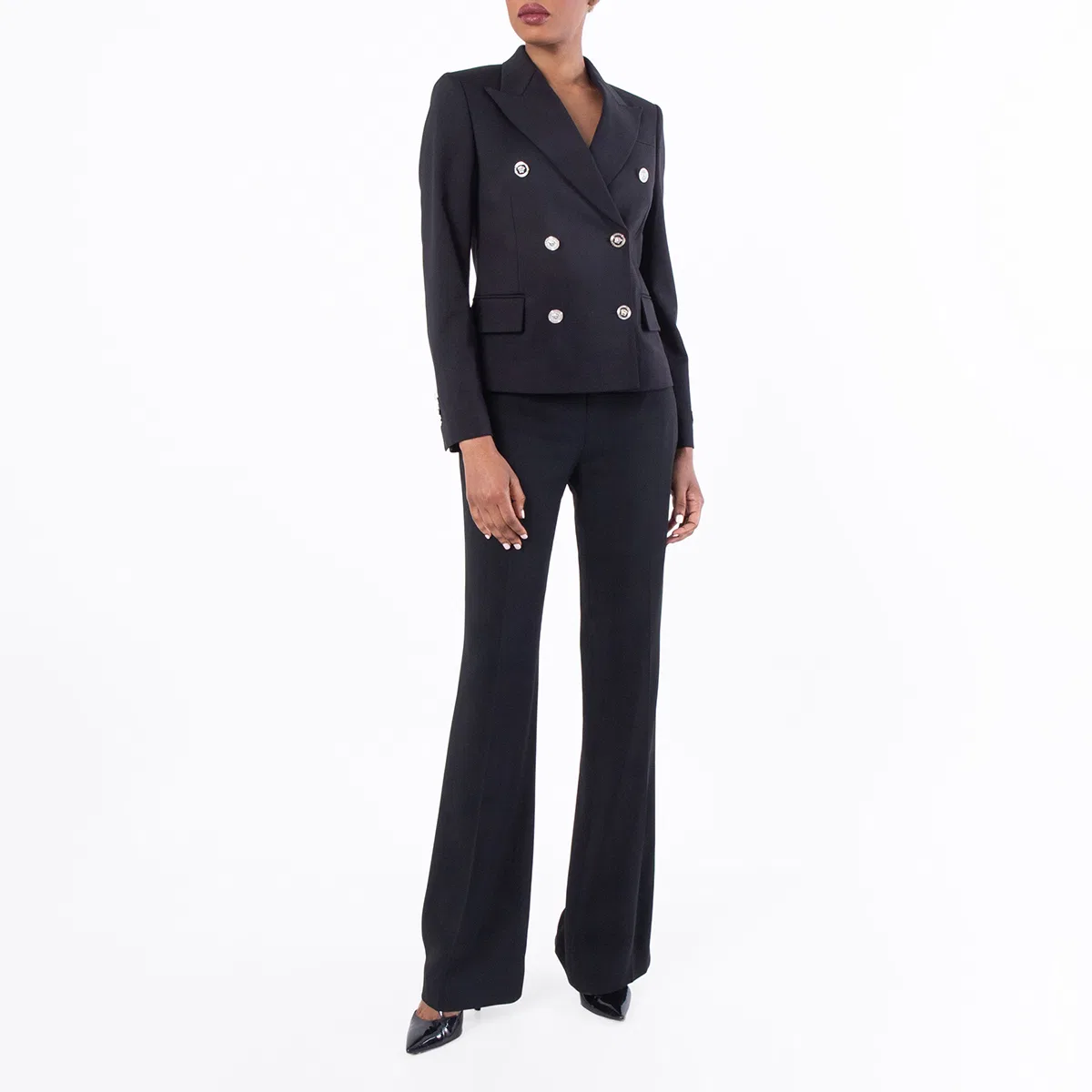 Жакет двубортный укороченный Crop Double-Breasted Wool Blazer Versace, Black — фото 4