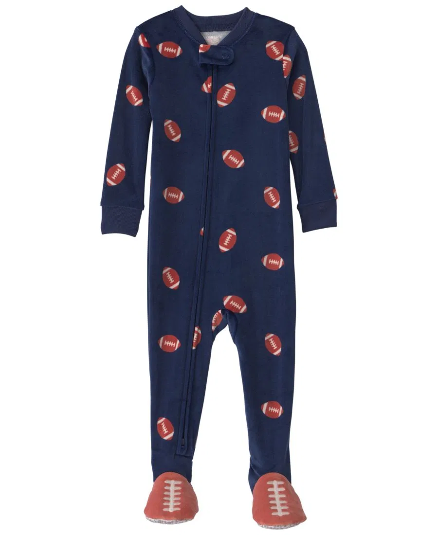 Пижама-слип с закрытыми стопами и молнией, Carters Baby Boys' Football 2-Way Zip Dream Plush Snug-Fit Footed Pajama, Navy Blue