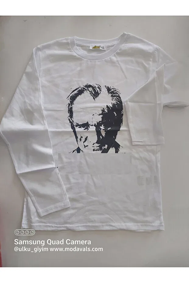 Детская футболка с принтом для девочек Unisex Children Ataturk & Signature Printed Long Ko Generic Brands, White — фото 3