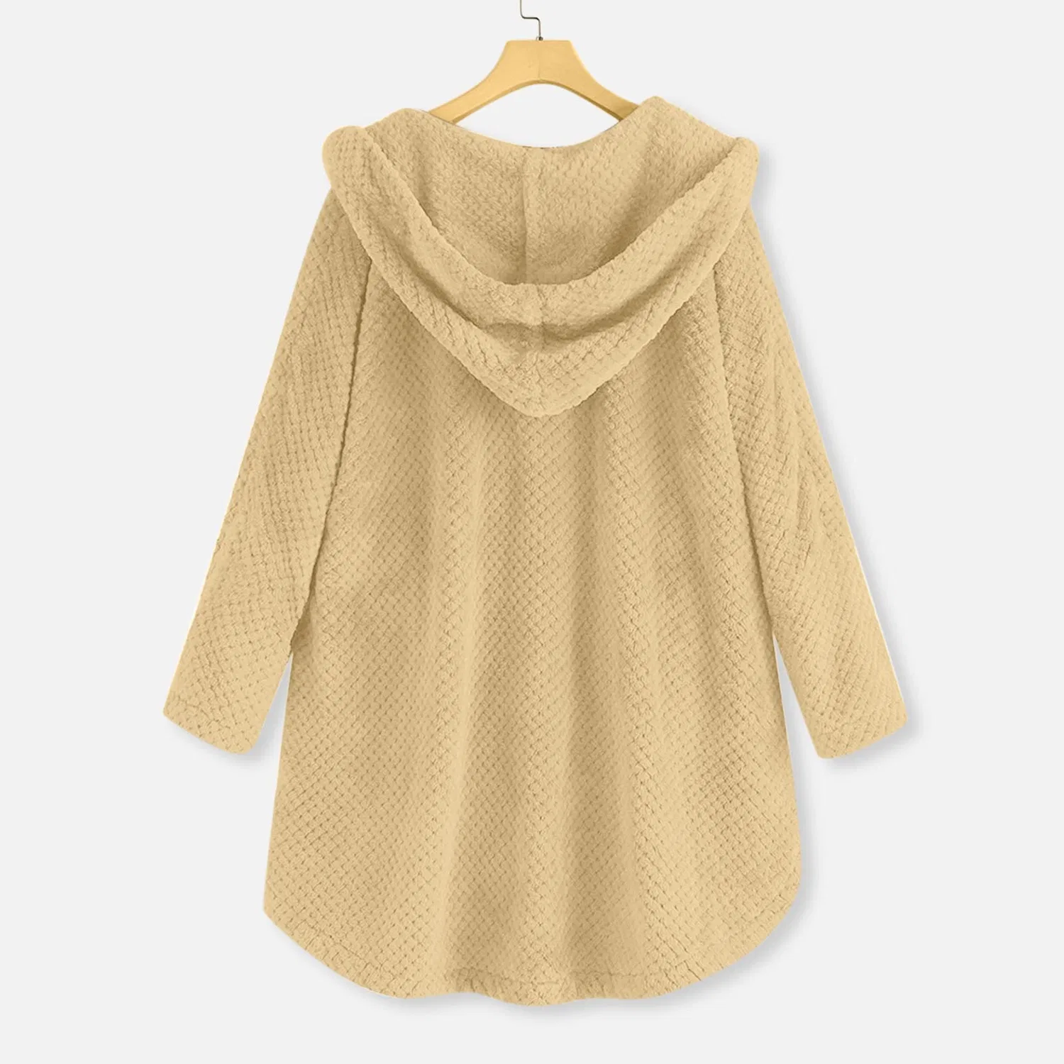 Женское пальто с капюшоном, с принтом, длинное, на молнии, на пуговицах, Beige — фото 4