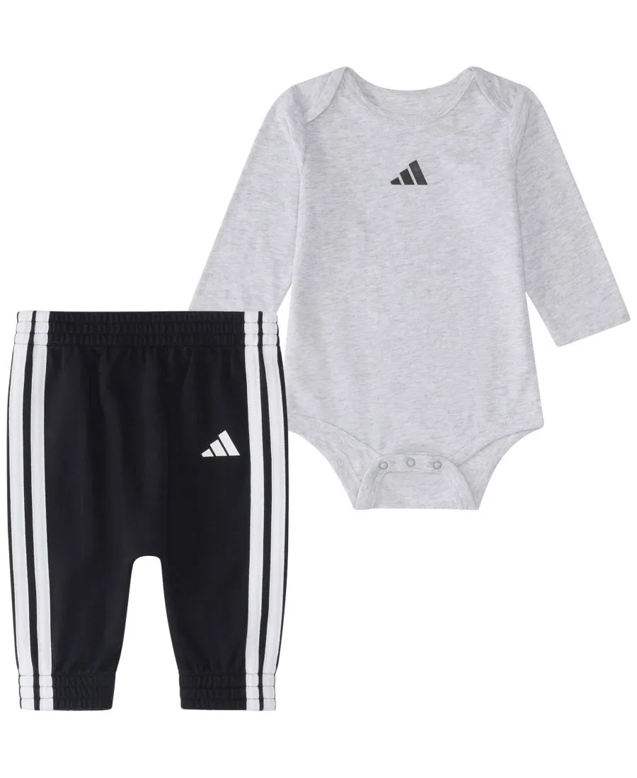 Комплект из боди с длинным рукавом и брюк adidas, Light Gray