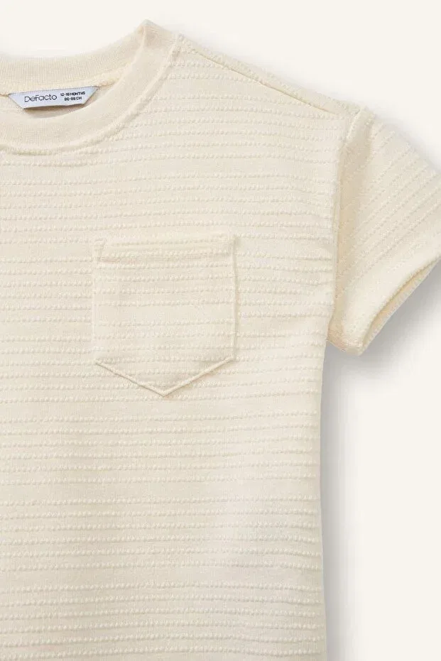 Детская футболка для мальчиков с жаккардовым узором Regular Fit Jacquard Short Sleeve T-Shirt Baby Boy h3747a526sm Defacto, Ecru-Er105 — фото 2