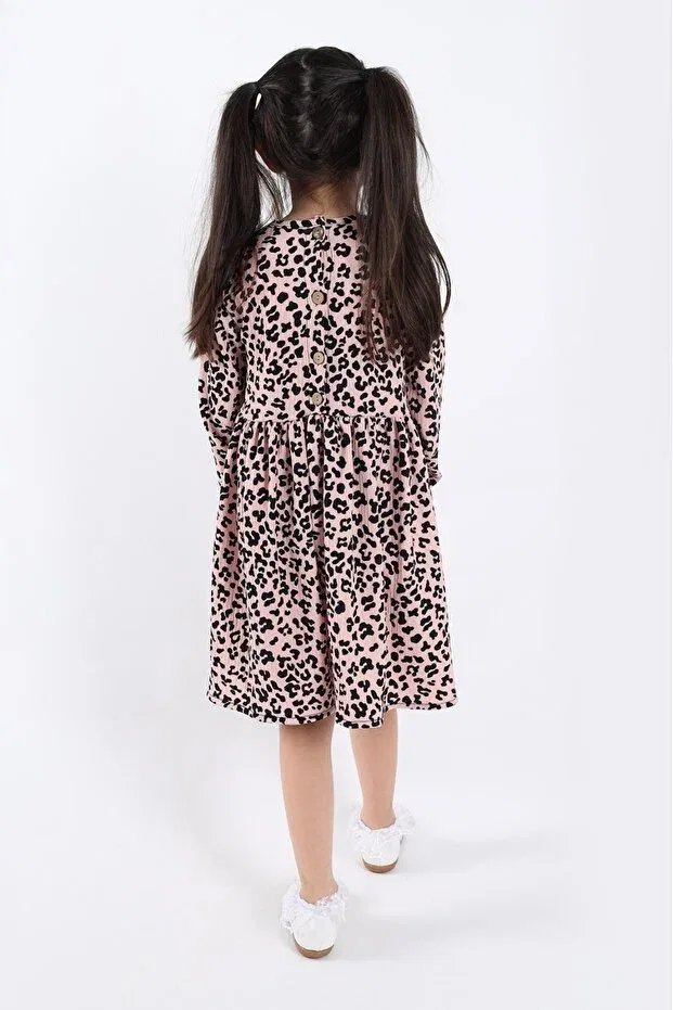 Детское платье для девочек с принтом Girl Scalloped Leopard Aden Kids, Pink Leopard Ifsto — фото 4
